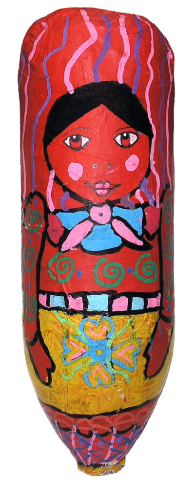 Paper mache and acrylic paint by Zara Wilson, Year 4, Christian College Geelong Student artwork of a paper mache Babushka doll