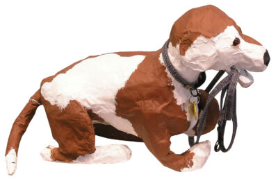 Paper mache by Meg Bartle, Year 7, Christian College Geelong Student artwork of a paper mache dog