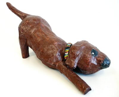 Paper mache by Sarah Arnott, Year 7, Christian College Geelong Student artwork of a paper mache dog