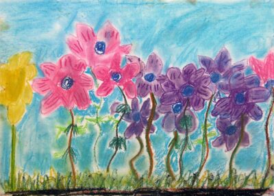 Pastel on paper by Ava Bourke, Prep, Christian College Geelong Student artwork of flowers