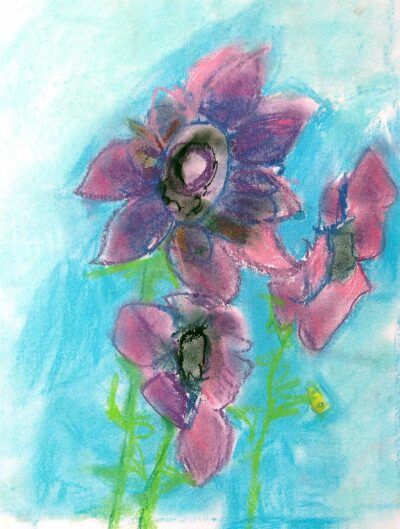 Pastel on paper by Austin Kombo, Prep, Christian College Geelong Student artwork of flowers