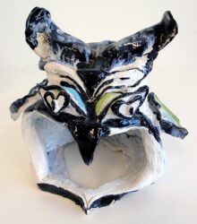 Glazed ceramic by Darcy Whitworth, Year 9, Christian College Geelong Student artwork of a ceramic owl votive