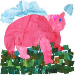Paint collage on paper by Kara Doig, Year 3, Christian College Geelong Student artwork of a pink wombat