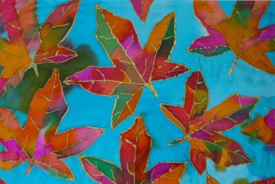 Silk paint on silk, by Brianna Hailey, Year 9, Camberwell Girls’ Grammar School Student artwork of leaves