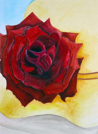 Watercolour on paper by Harmony Wong, Year 10, Camberwell Girls’ Grammar School Student artwork of a red rose