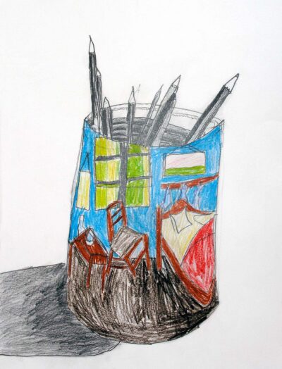 Student artwork of a pencil tin
