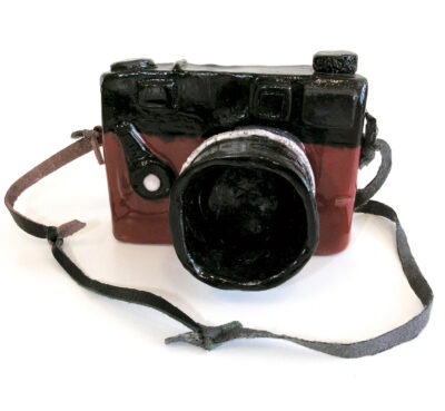 Student artwork of a ceramic camera