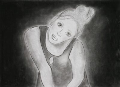Charcoal on paper by Abbie Hall, Year 10, Goulburn Valley Grammar School Student artwork of a self-portrait of a girl
