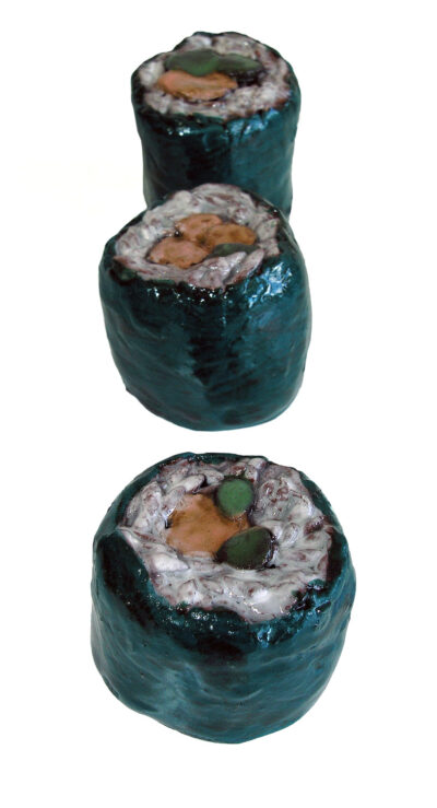 Student artwork of ceramic sushi