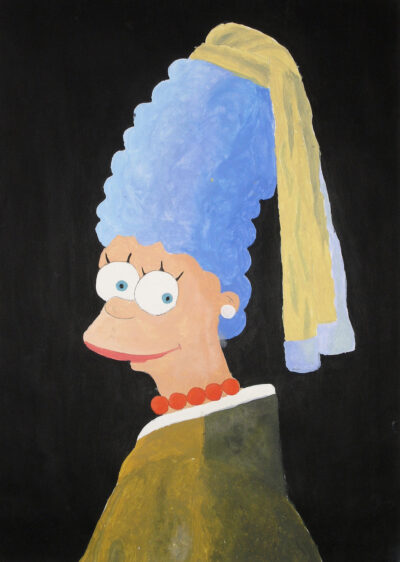 Student artwork of Woman with Pearl Earrings appropriation