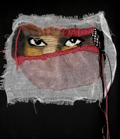 Muslin and embroidery thread by Maddie Black, Year 12, Geelong Grammar School Student artwork of an incomplete face in thread