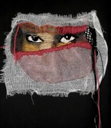 Muslin and embroidery thread by Maddie Black, Year 12, Geelong Grammar School Student artwork of an incomplete face in thread