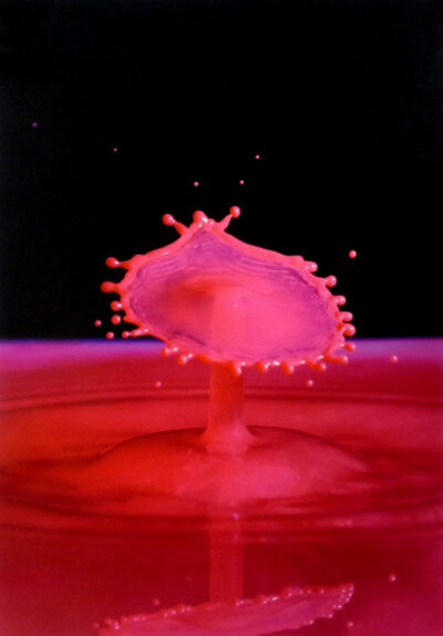Inkjet print by Sean Song, Year 12, Geelong Grammar School Student art of a splash of pink coloured water