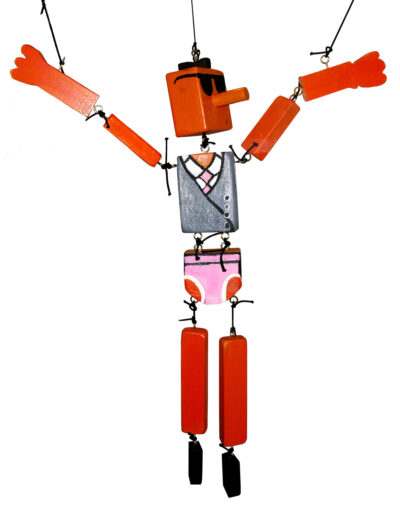 Wood, paint and elastic by Iman Malik, Year 9, Minaret College Student artwork of a wooden puppet