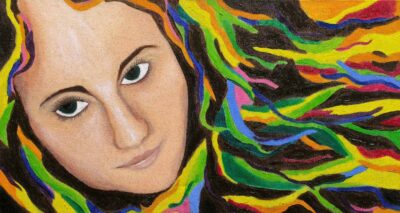 Acrylic on canvas by Carly Rosenthal, Year 11, Mount Scopus Memorial College Student artwork of a self portrait