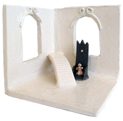 Student sculpture of a white room with throne