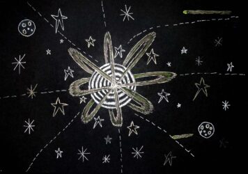 Coloured pencil and ink on paper by Areeba Bashar, Year 6, Sirius College Student artwork of space