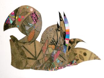 Mixed media on canvas, a Group Project by Year 8 students from Sirius College Student artwork of a bird