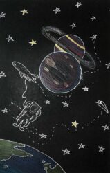 Coloured pencil and ink on paper by Yasemin Yurtsever, Year 6, Sirius College Student artwork of space