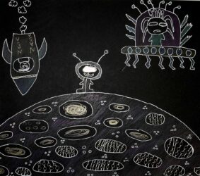 Coloured pencil on paper by Merve Dogan, Year 6, Sirius College Student artwork of space