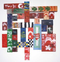 Wood and acrylic paint construction, a Group Project by Year 8 students from Sirius College Student artwork