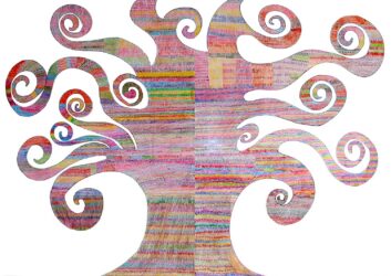 Fibre-tipped pen on paper, a Group Project by Year 7 students from Sirius College Student artwork of a tree