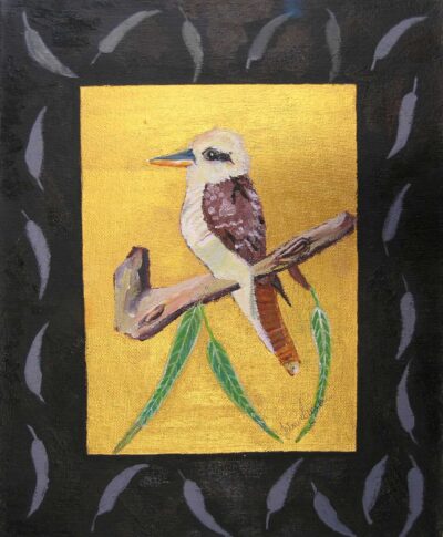 Acrylic on canvas by Jetmira Lumani, Year 12, Minaret College Student artwork of a kookaburra