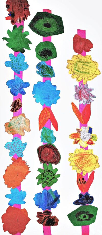 Colour pencil on paper, a Group Project by Prep students, Gilson College Student artwork of flowers