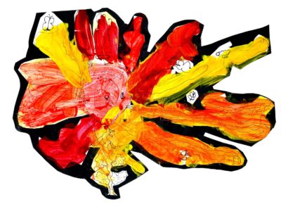 Acrylic and pen on paper by Hamish Bottin, Year 4, Gilson College Student artwork of a flower