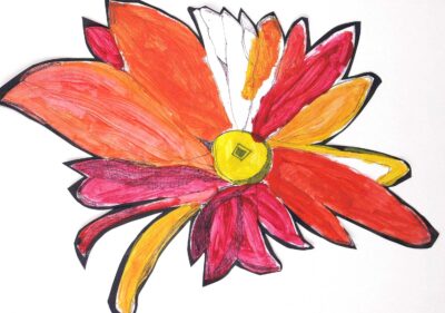 Acrylic and pen on paper by Emmanuel Taafuli, Year 2, Gilson College Student artwork of a flower