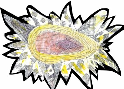 Acrylic and pen on paper by Jade Appadoo, Year 4, Gilson College Student artwork of a sunflower