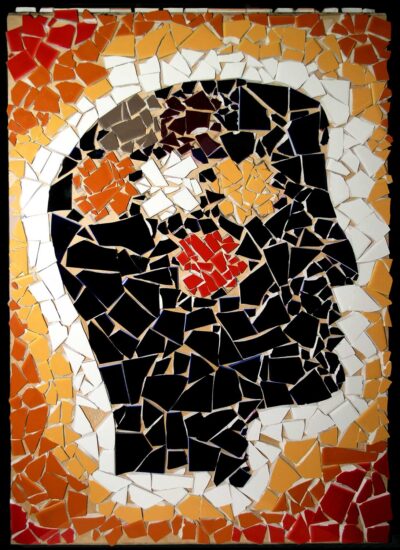 Mosaic on 3D form by Saeed Hassan, Year 11, Al-Taqwa College Student artwork of a mosaic profile