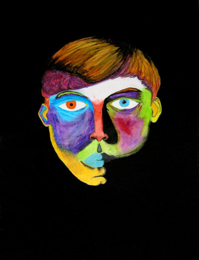 Oil pastel on paper by Eitan Ritz, Year 11, Bialik College Student artwork of a colourful portrait