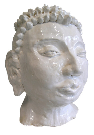 Glazed porcelain by Mia Ifergan, Year 10, Bialik College Student artwork of a white Buddha sculpture