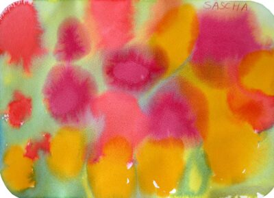 Watercolour on paper by Sascha Muller, Class 1, Castlemaine Steiner School and Kindergarten Student artwork of flowers