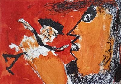 Watercolour and charcoal on paper by Jessica Smith, Class 6, Castlemaine Steiner School and Kindergarten Student artwork of Polyphemus Greek mythology