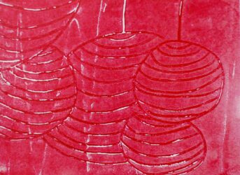 lino cut print on paper β Claudia Respondino, Year 7, Flinders Christian Community College Student artwork of Chinese lanterns