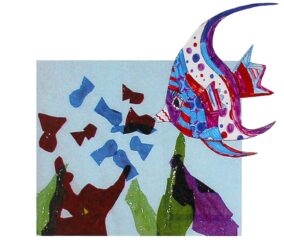 Cellophane and texta on paper β Nikiah Taylor, Year 4, Flinders Christian Community College Student artwork of a fish in the ocean
