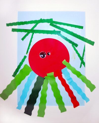 Collage on paper – Charlotte Rule, Prep, Flinders Christian Community College Student artwork of a collage jelly fish