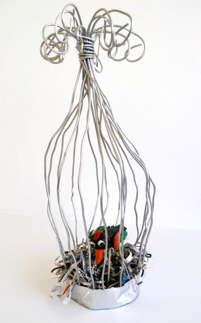 Mixed media – Adam Houridis, Year 7, Penleigh and Essendon Grammar School Student artwork of a bird inside a wire cage