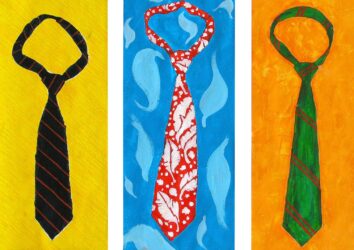 Dry pastel on paper β Benjamin Crampton, Year 9, Penleigh and Essendon Grammar School Student artwork of three ties on coloured backgrounds