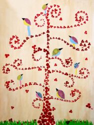 Mixed media – Morgan Gregson, Year 8, Shelford Girls’ Grammar Student artwork of a tree made of flowers with birds