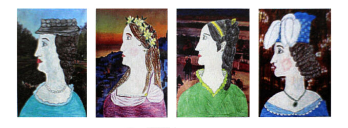 Mixed media – Grace Kennedy, Year 7, Shelford Girls’ Grammar Student artwork of four portraits in profile