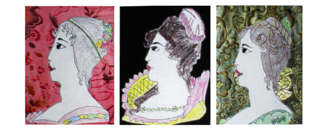 Mixed media – Christy Jai Landwehr, Year 7, Shelford Girls’ Grammar Student artwork of three portraits in profile