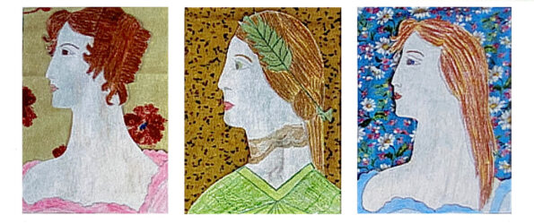 Mixed media – Clare Thawley, Year 7, Shelford Girls’ Grammar Student artwork of three portraits in profile