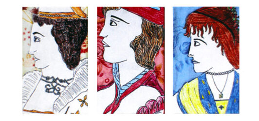 Mixed media – Amelia Childs, Year 7, Shelford Girls’ Grammar Student artwork of three portraits in profile