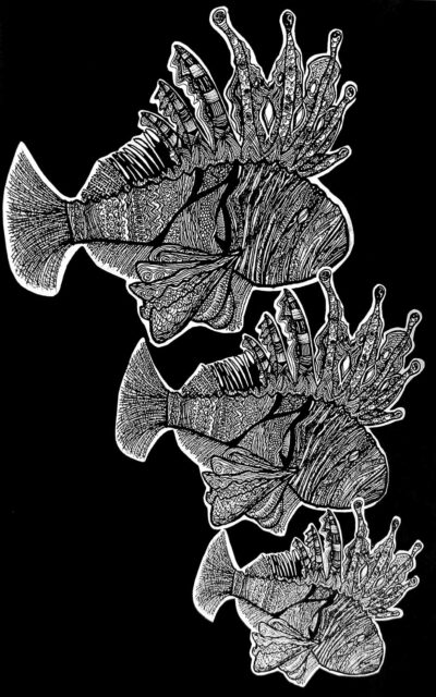 Student artwork of three fish