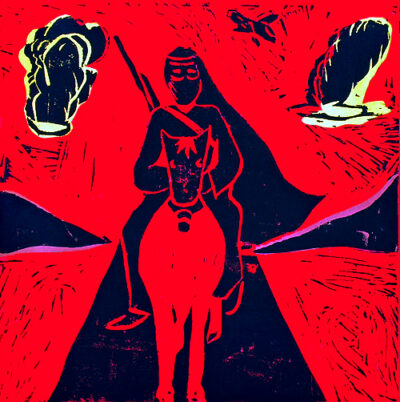Student artwork of a person riding a horse