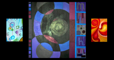 Student artwork of an abstract triptych
