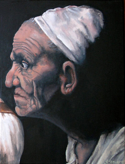 Acrylic on canvas by Jessica Stewart, Year 11, Ballarat Clarendon College Student artwork of a portrait in profile